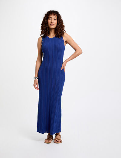 Langes, tailliertes Strickkleid elektrisch blau damen