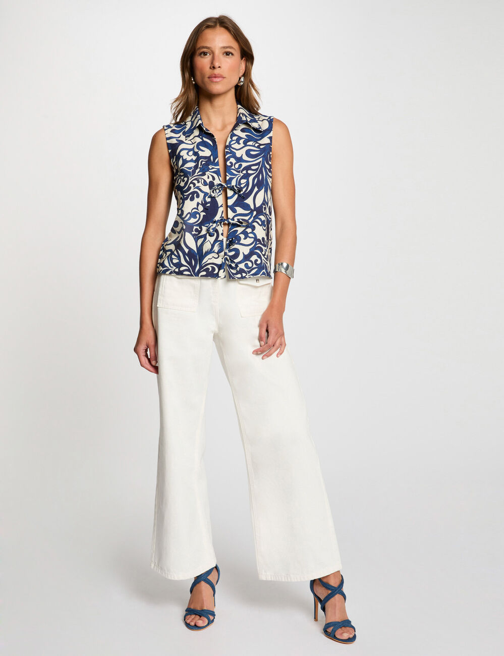 Chemise sans manches imprimée multicolore femme