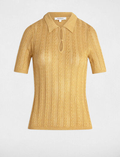 Pull col polo jaune moutarde femme
