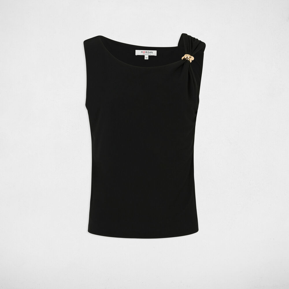 Asymmetrisches T-Shirt mit Schmuck schwarz damen