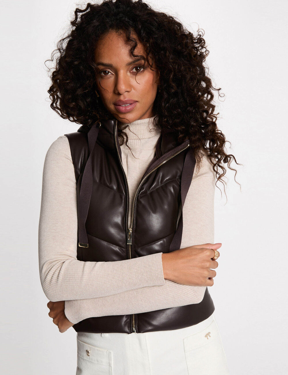 Gerade Daunenjacke mit Kapuze dunkelbraun damen