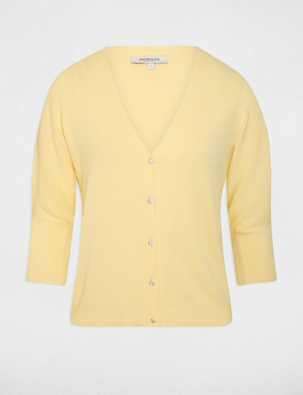 Strickjacke mit V-Ausschnitt hellgelb damen