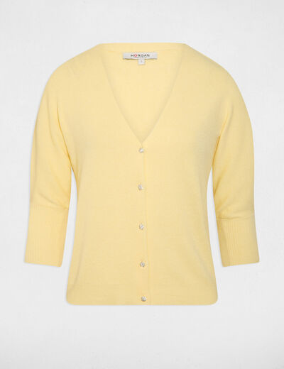 Gilet col en V manches longues jaune clair femme