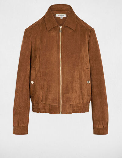 Blouson suédine marron cognac femme