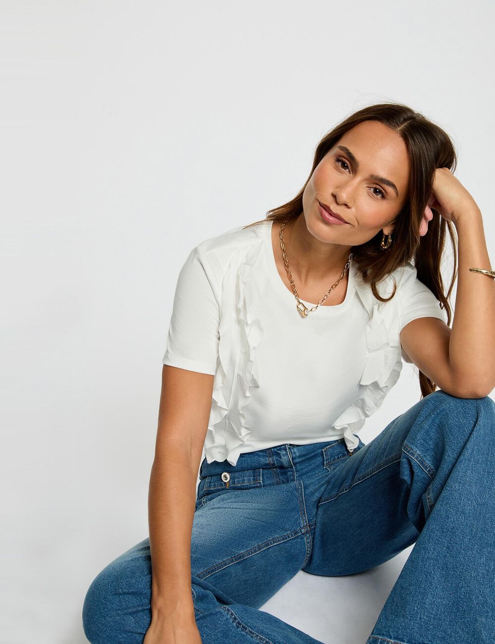 T-Shirt mit Volants weiss damen