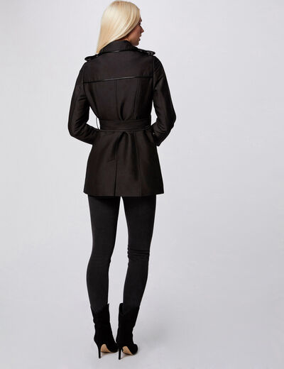 Trench droit ceinturé noir femme