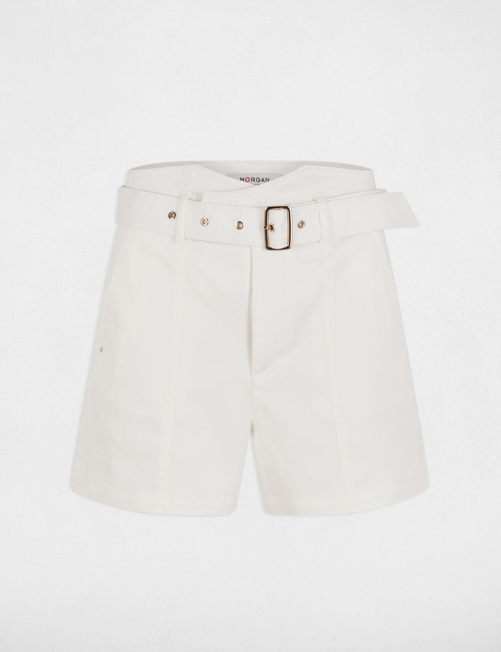 Short en jean ceinturé blanc femme