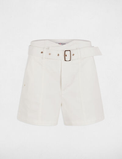 Short en jean ceinturé blanc femme