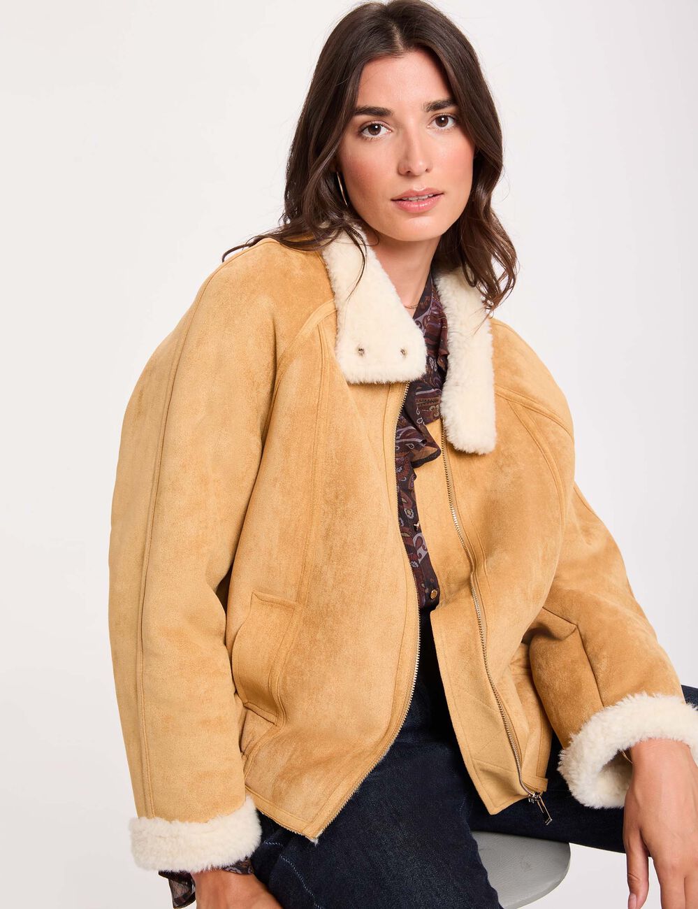Wildlederjacke mit Stehkragen kamel damen