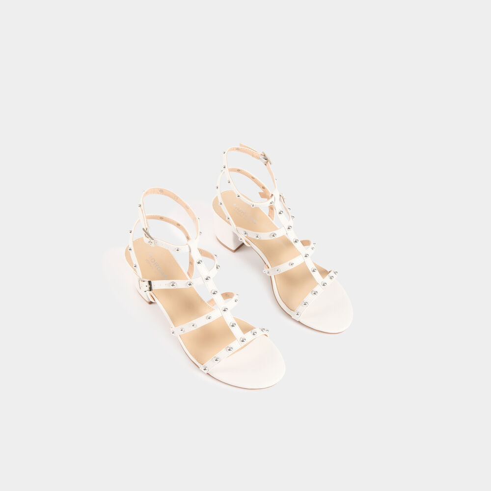 Sandalen mit Absätzen und Nieten weiss damen