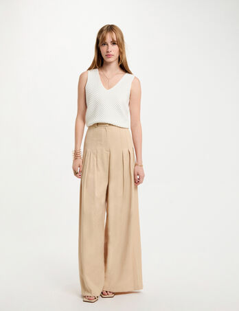 Weite Hose mit Bundfalten creme damen