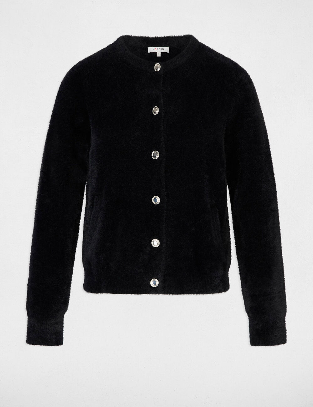 Gilet maille duveteuse noir femme