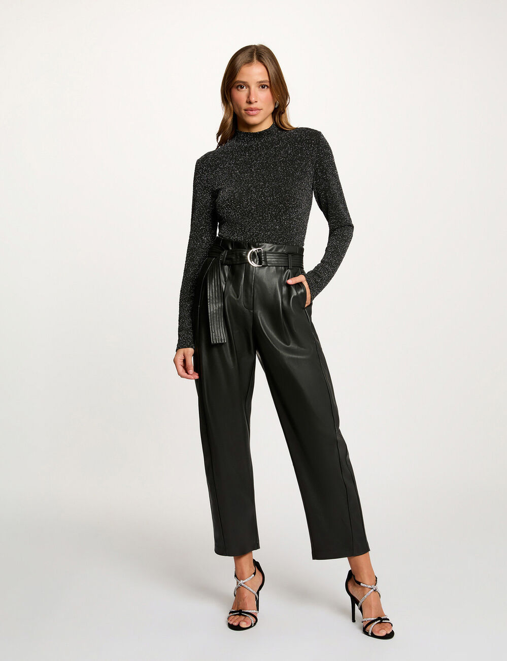 Kurzes T-Shirt mit Stehkragen couleur argent damen