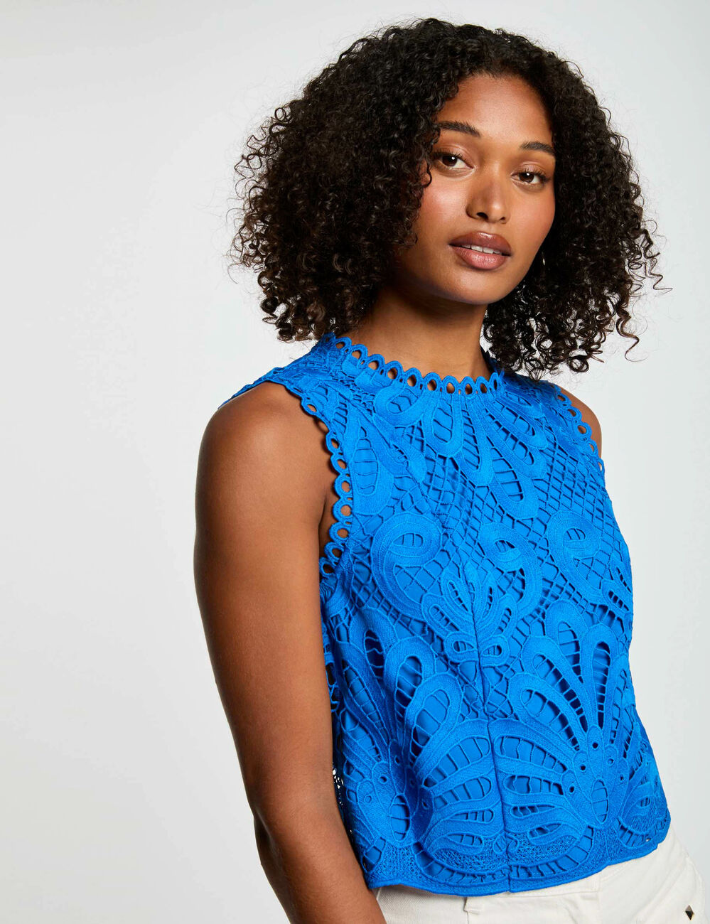 Top sans manches dentelle bleu electrique femme
