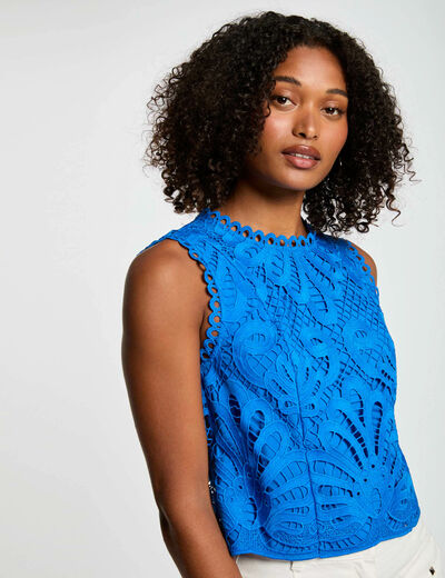 Top sans manches dentelle bleu electrique femme