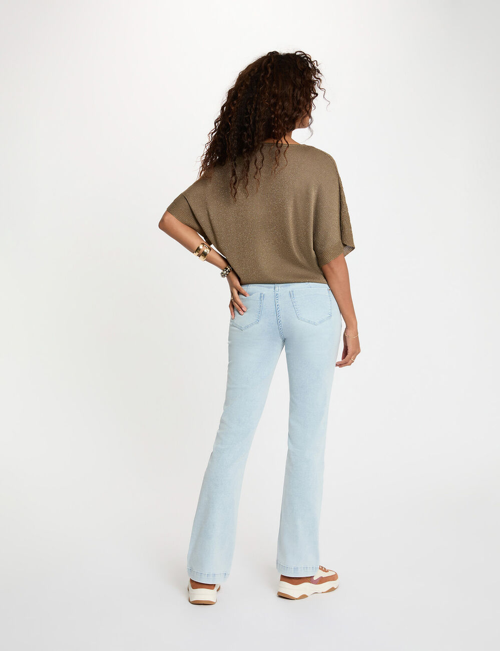 Pull oversize col v vert kaki femme