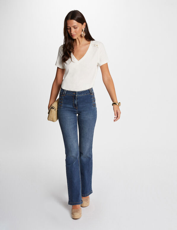 Jeans flare à pont denim stone femme