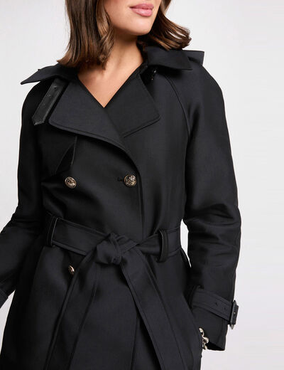 Mittellanger Trenchcoat mit Kapuze schwarz damen