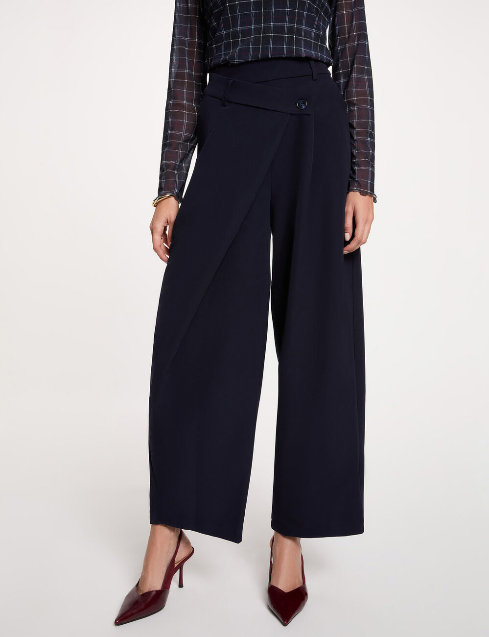 Weit geschnittene hochgeschnittene Hose marineblau damen