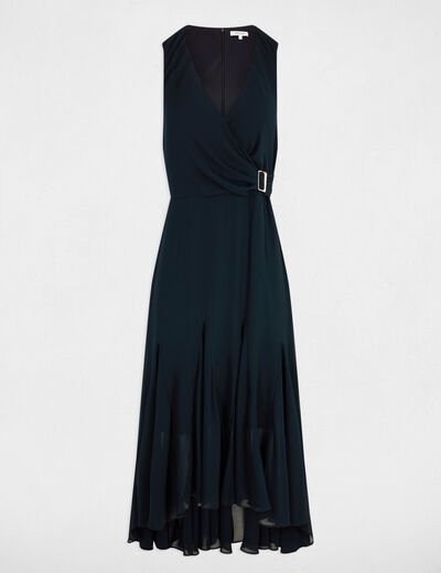 Robe midi droite fluide bleu marine femme