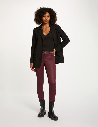 Pantalon slim enduit prune femme