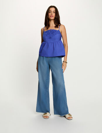 Besticktes Top mit d&uuml;nnen Tr&auml;gern blau damen