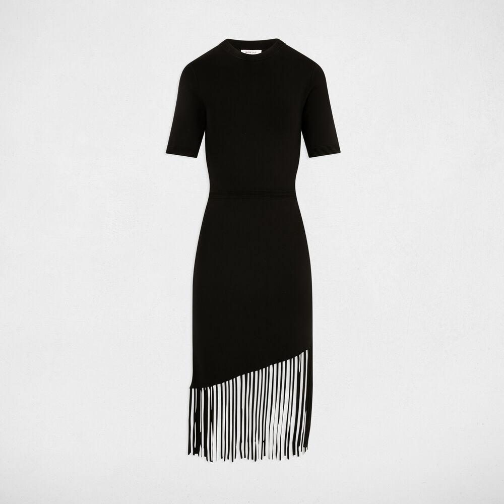 Robe tricot courte ajustée noir femme