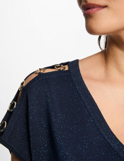 Kurzarm-Pullover mit V-Kragen petrobleu damen