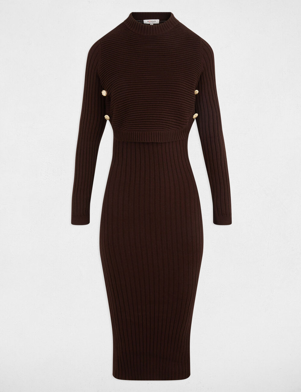 Kleid aus Strick mit langen &Auml;rmeln dunkelbraun damen