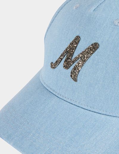 Jeans-Cap mit Strassbuchstabe M gebleichtes denim damen