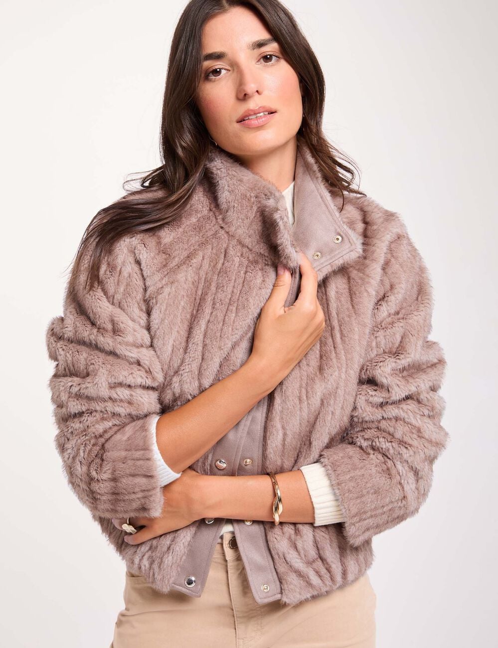 Kurzmantel aus Kunstfell beige damen