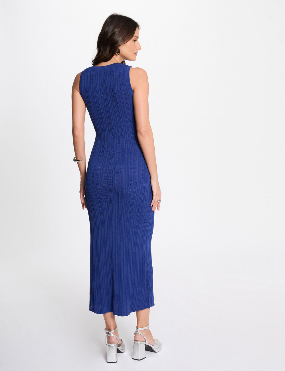 Robe tricot longue ajustée bleu electrique femme