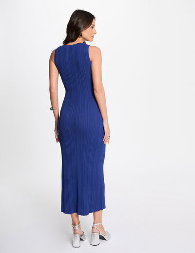 Robe tricot longue ajustée bleu electrique femme