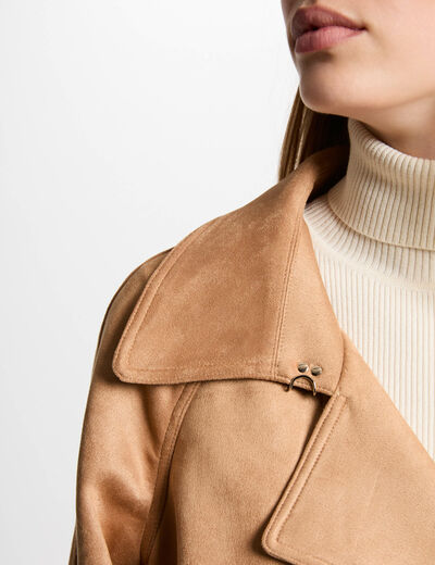 Langer Wildleder-Trenchcoat marron clair damen