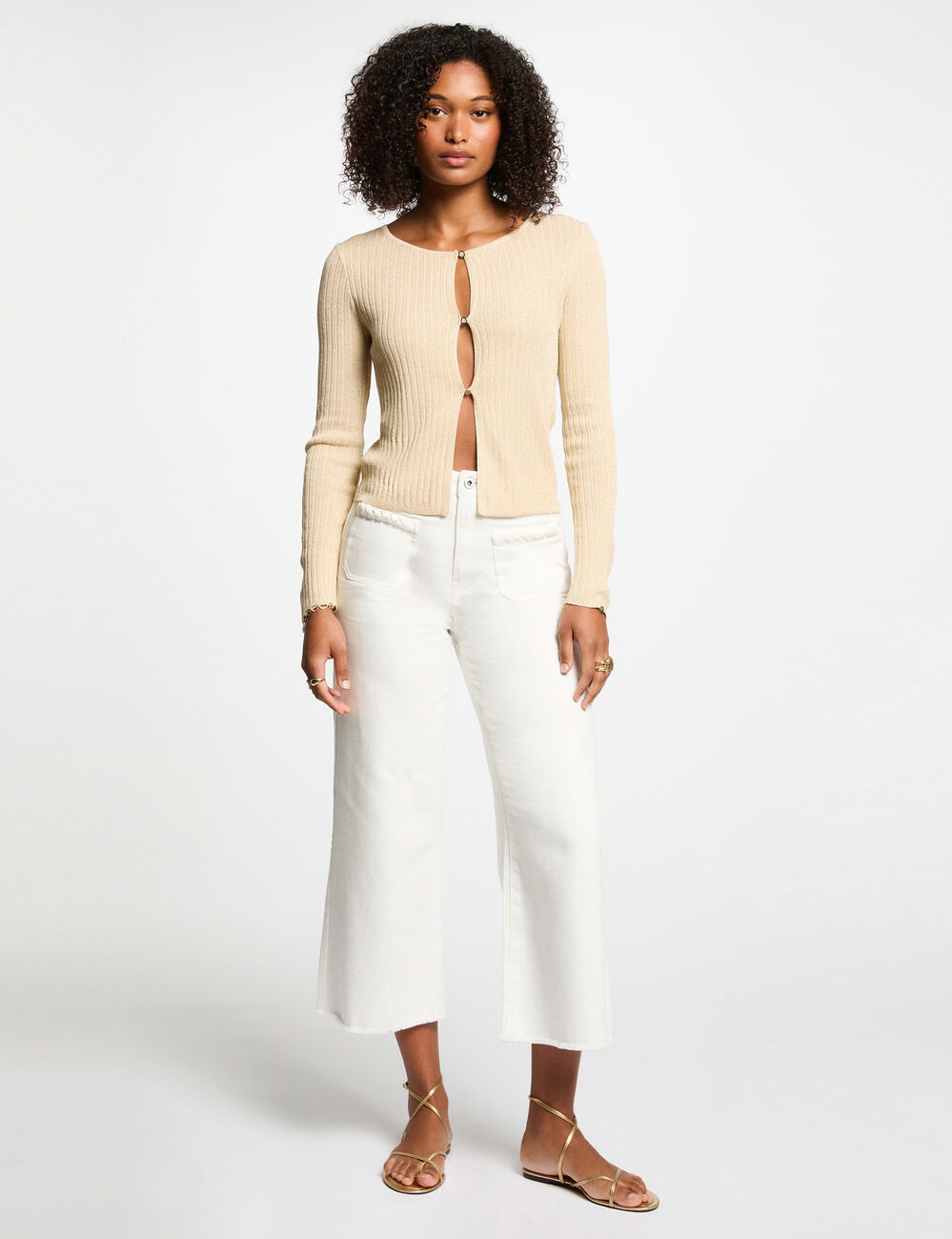 Gilet manches longues jaune or femme