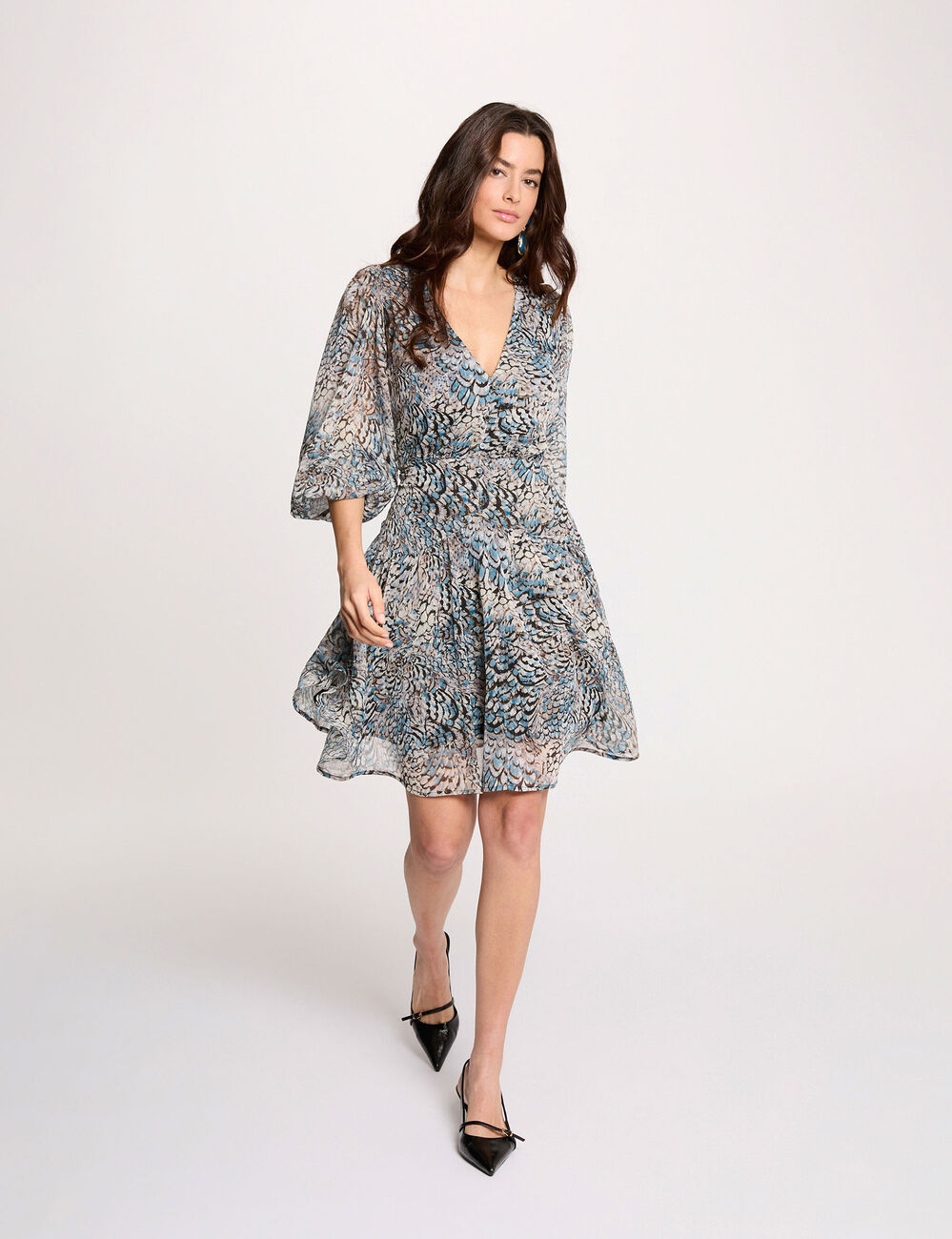 Kurzes kleid mit puff&auml;rmeln mehrfarbig damen