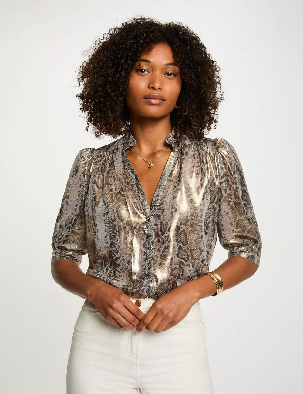 Chemise ajustée manches bouffantes multicolore femme