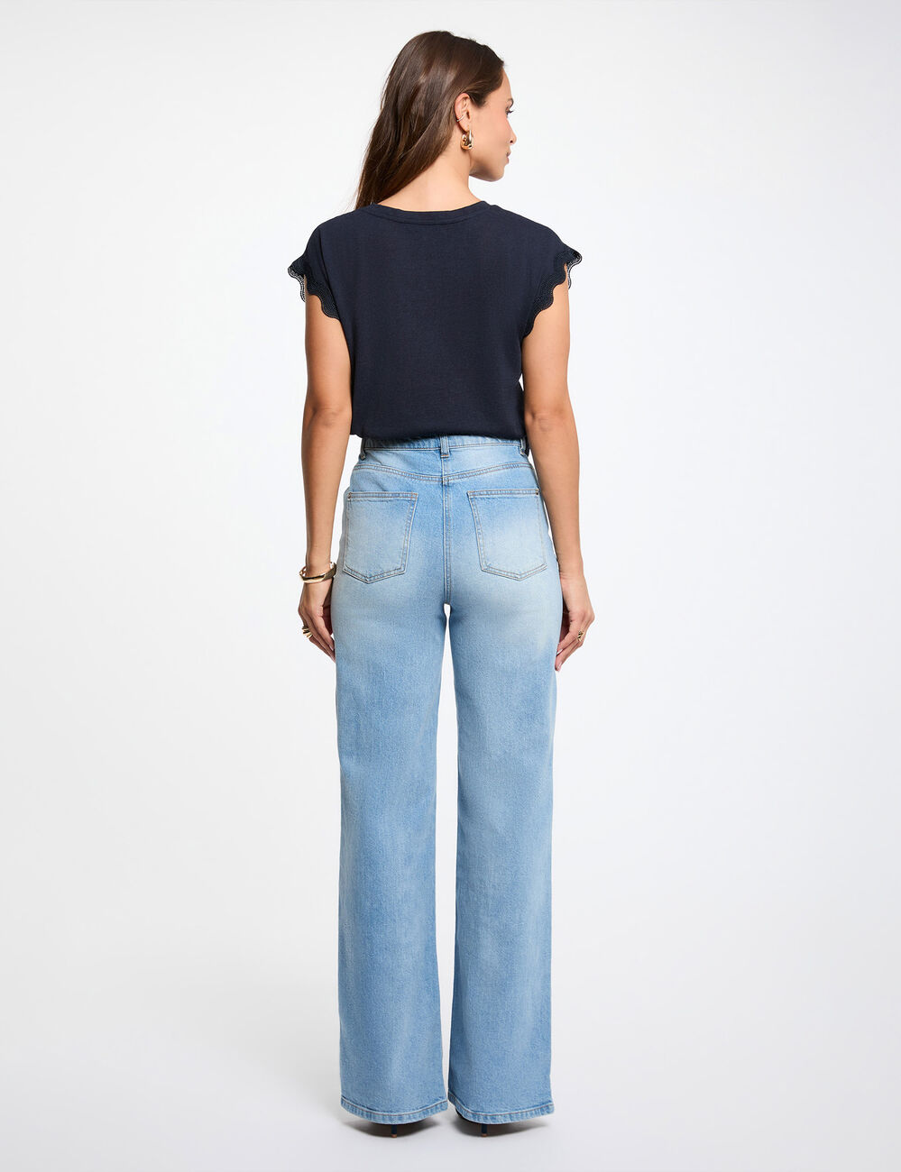 T-shirt col v manches courtes bleu marine femme