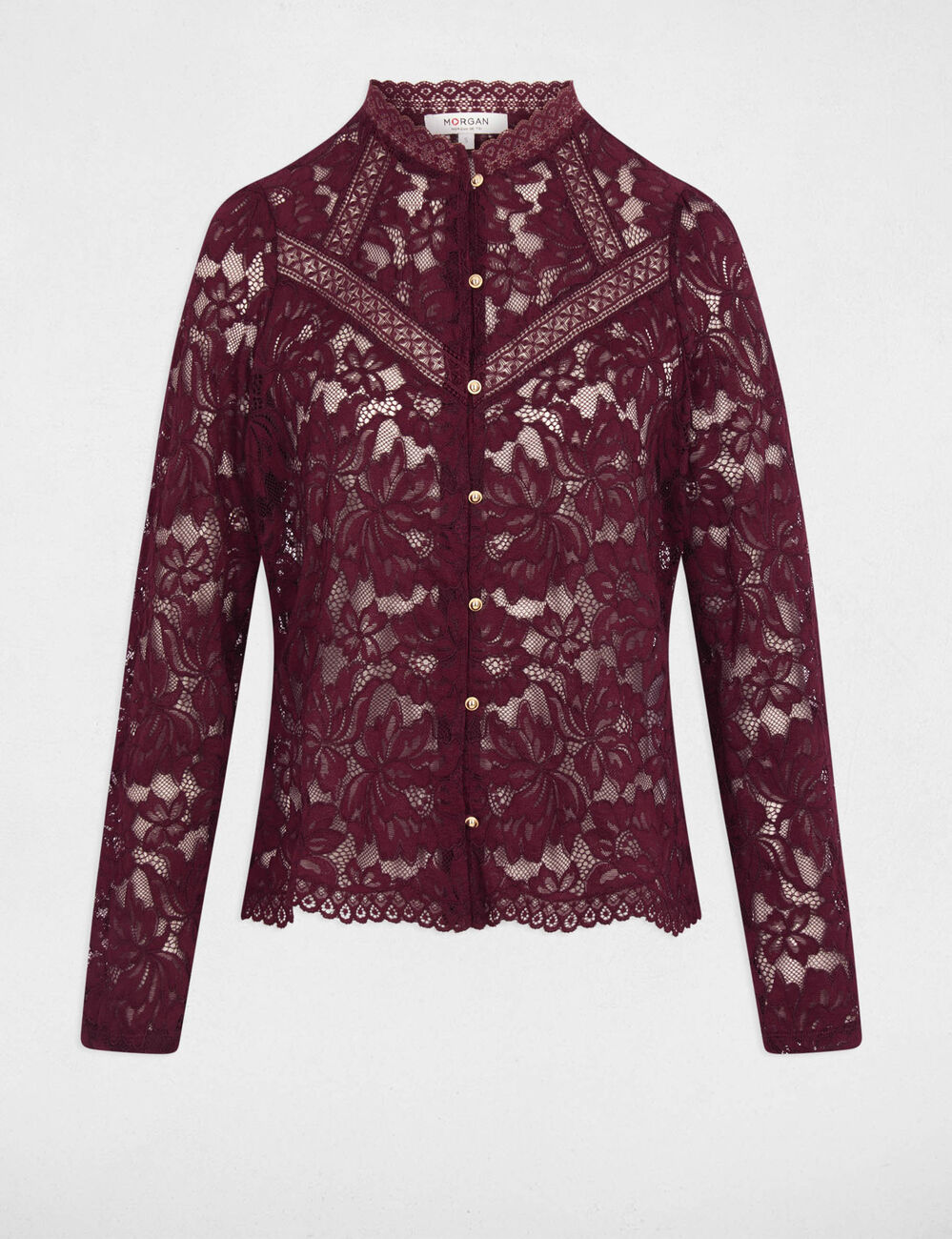 T-Shirt aus Spitze mit Stehkragen pflaume damen