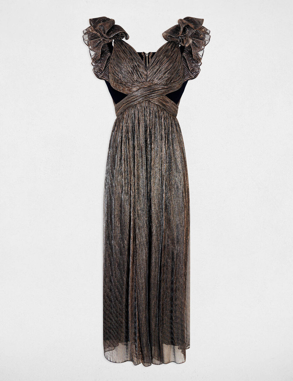 Robe longue col v couleur bronze femme
