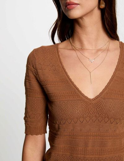 Kurzärmeliger Pullover cognacbraun damen