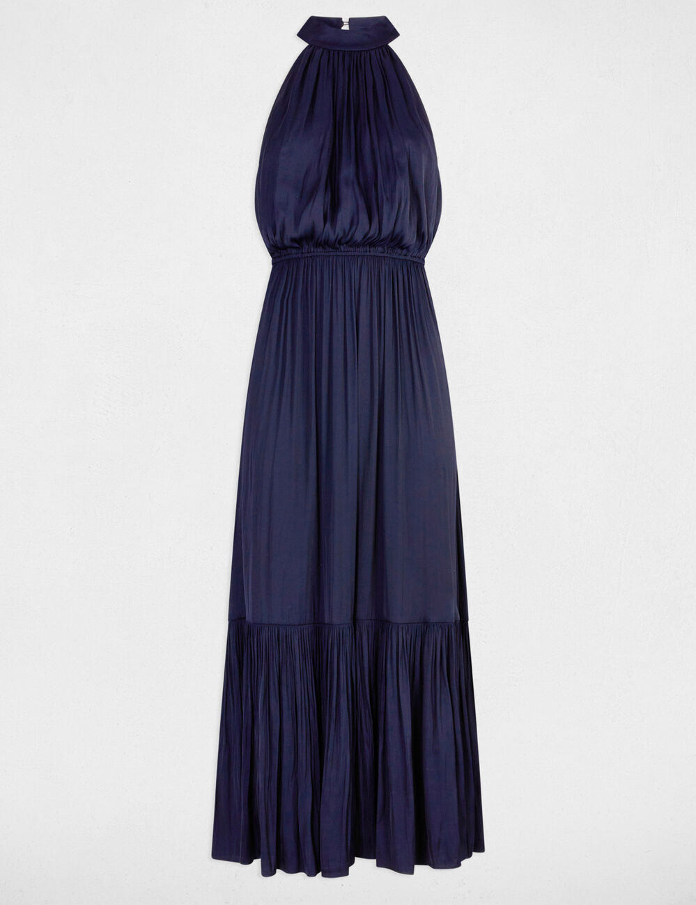 Robe longue évasée fluide bleu marine femme