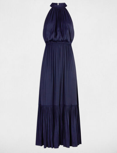 Robe longue évasée fluide bleu marine femme