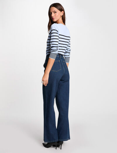Pull manches longues à rayures bleu ciel femme