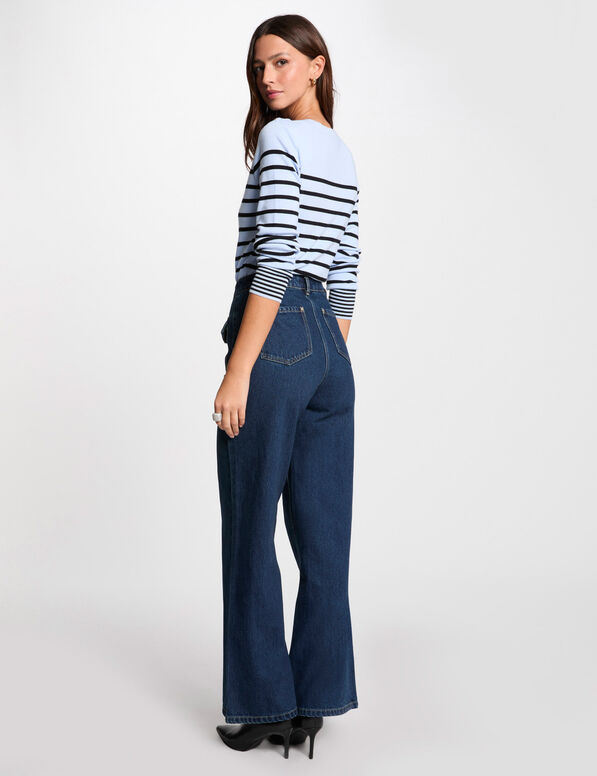 Langärmeliger gestreifter Pullover himmelblau damen