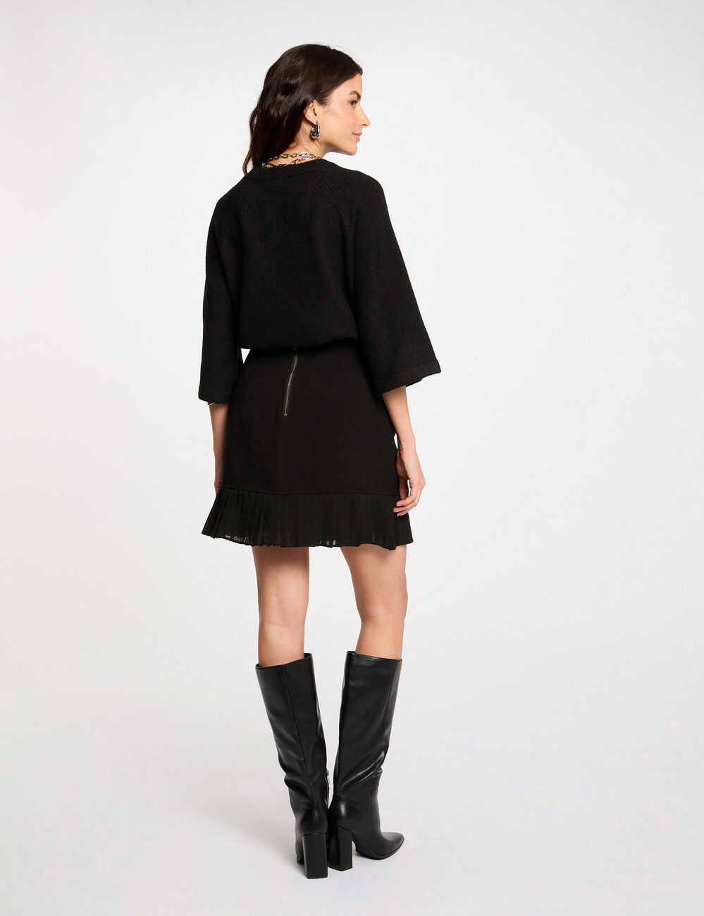 Jupe courte avec franges noir femme