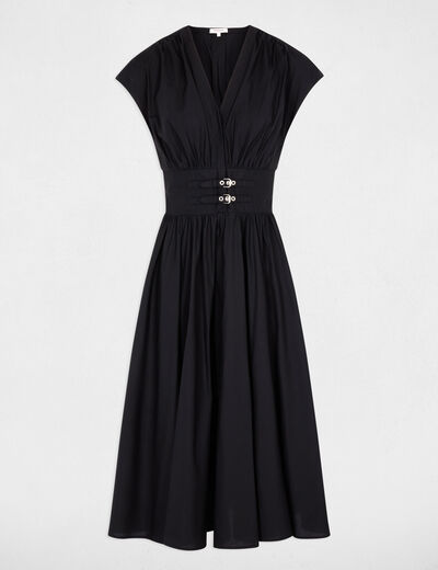 Robe mi-longue col v noir femme