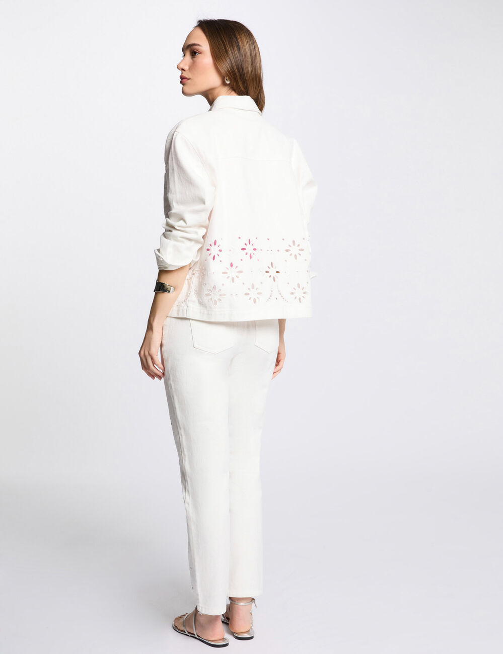 Veste en jean brodée blanc femme