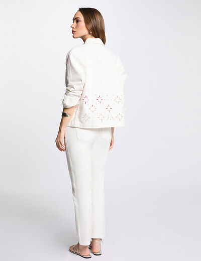 Veste en jean brodée blanc femme
