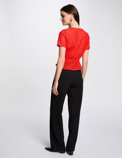 T-shirt manches courtes en dentelle orange femme